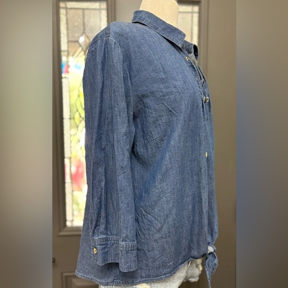 Anne Klein Denim Lace-Up Gold Hardware Women's Top - Picture 4 of 12